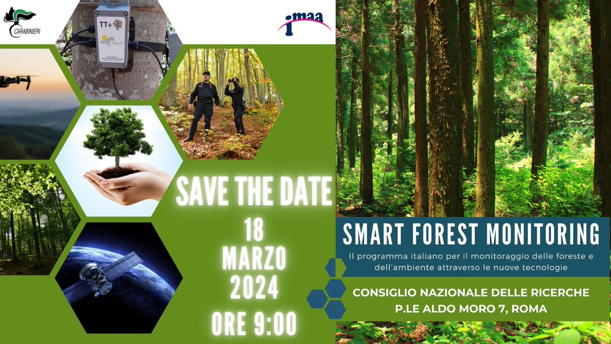 CNRsocial_'s tweet photo. 📌#18marzo | ore 9.30 | #Cnr Roma
"Smart Forest Monitoring", nuove tecnologie per il monitoraggio delle foreste e dell'ambiente
ℹ️https://t.co/0vOp5OGtiA
#smartforest
@_Carabinieri_ @CnrImaa @CREARicerca @MIT
@MC_Carro https://t.co/JV9vBeds8w