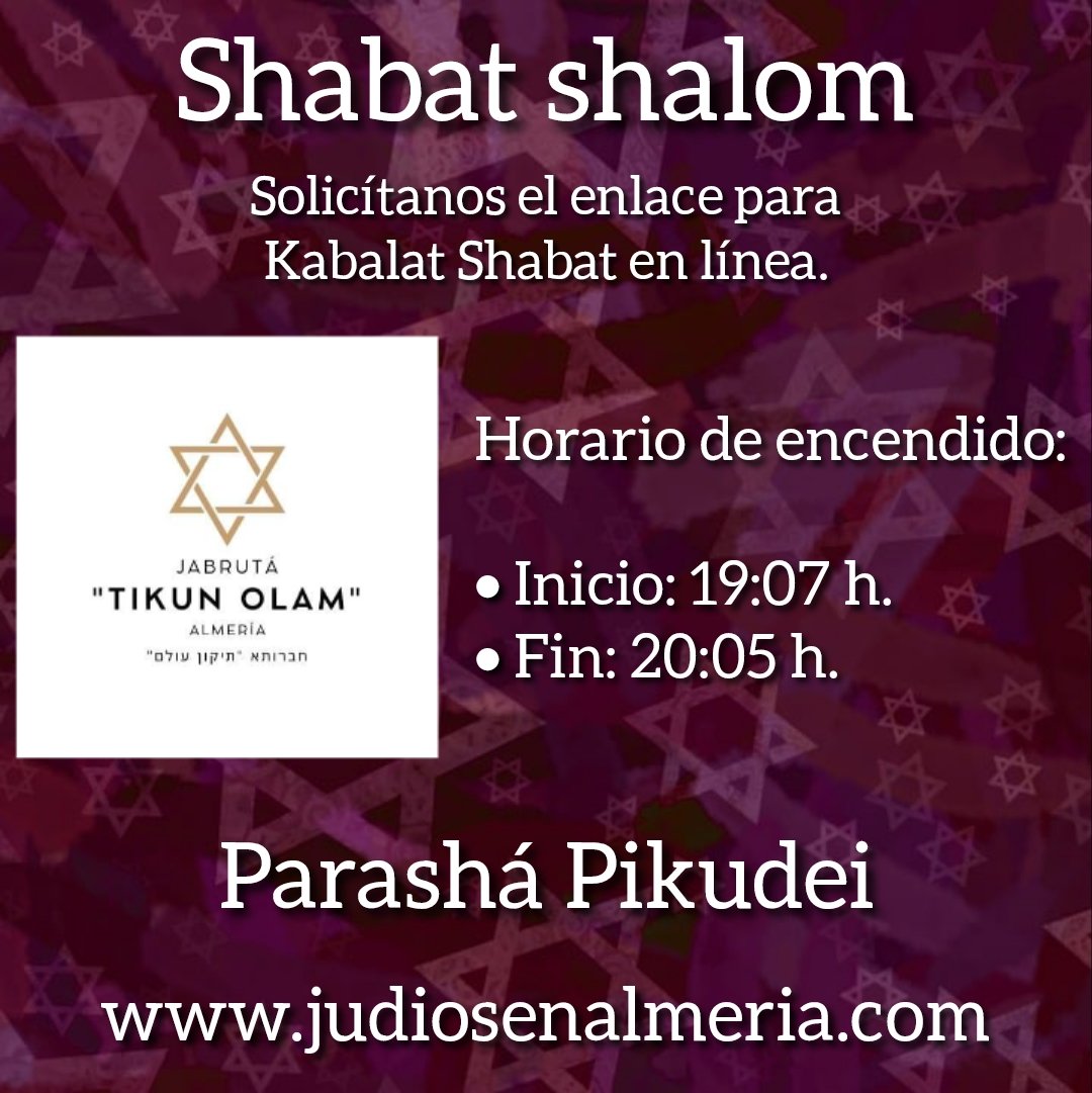 #ShabatShalom a todas las personas de bien.

Que reine la paz entre los hombres. 

judiosenalmeria.com