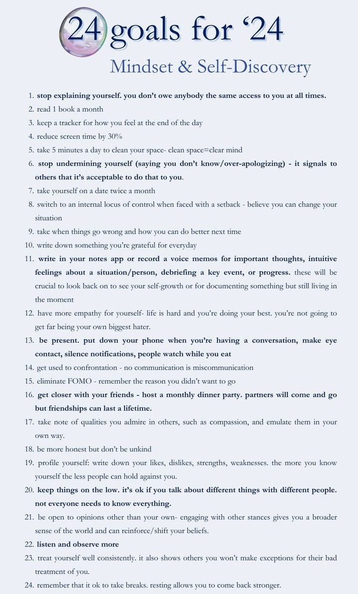 24 mindset and self discovery goals for 2024
