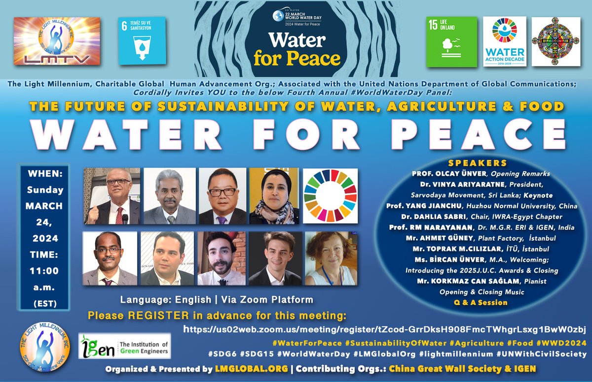 bircanunver's tweet photo. #WorldWaterDay #WaterForPeace #FutureOfWater #SustainableAgriculture #Food Virtual Panel is on #Today at 11:00 a.m. EST!
#LMGlobalOrg #lightmillennium #UNWithCivilSociety @UNDGC_CSO @SustDev
Link to REGISTER: https://t.co/lDLhUr2Hiq https://t.co/t45aiiUt6G