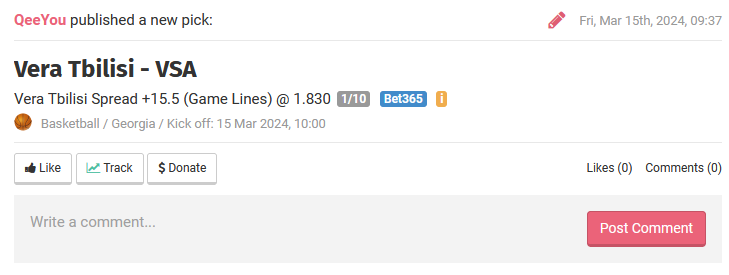 QeeYouBet's tweet image. Gerogia - A League🇬🇪

🏀Vera Tbilisi - VSA

Pick : Vera Tbilisi @8 | 0,5%

Pick : Vera Tbilisi +15,5 | 2%

VSA sans Head avg 18 ppg, Warrens avg 16 ppg, Vuksanovic avg 14 ppg

Dispo parmi les sites recommandés ici: bit.ly/3F4Rfzx
Un maximum de #RT🔁#FAV ❤️pour soutenir…