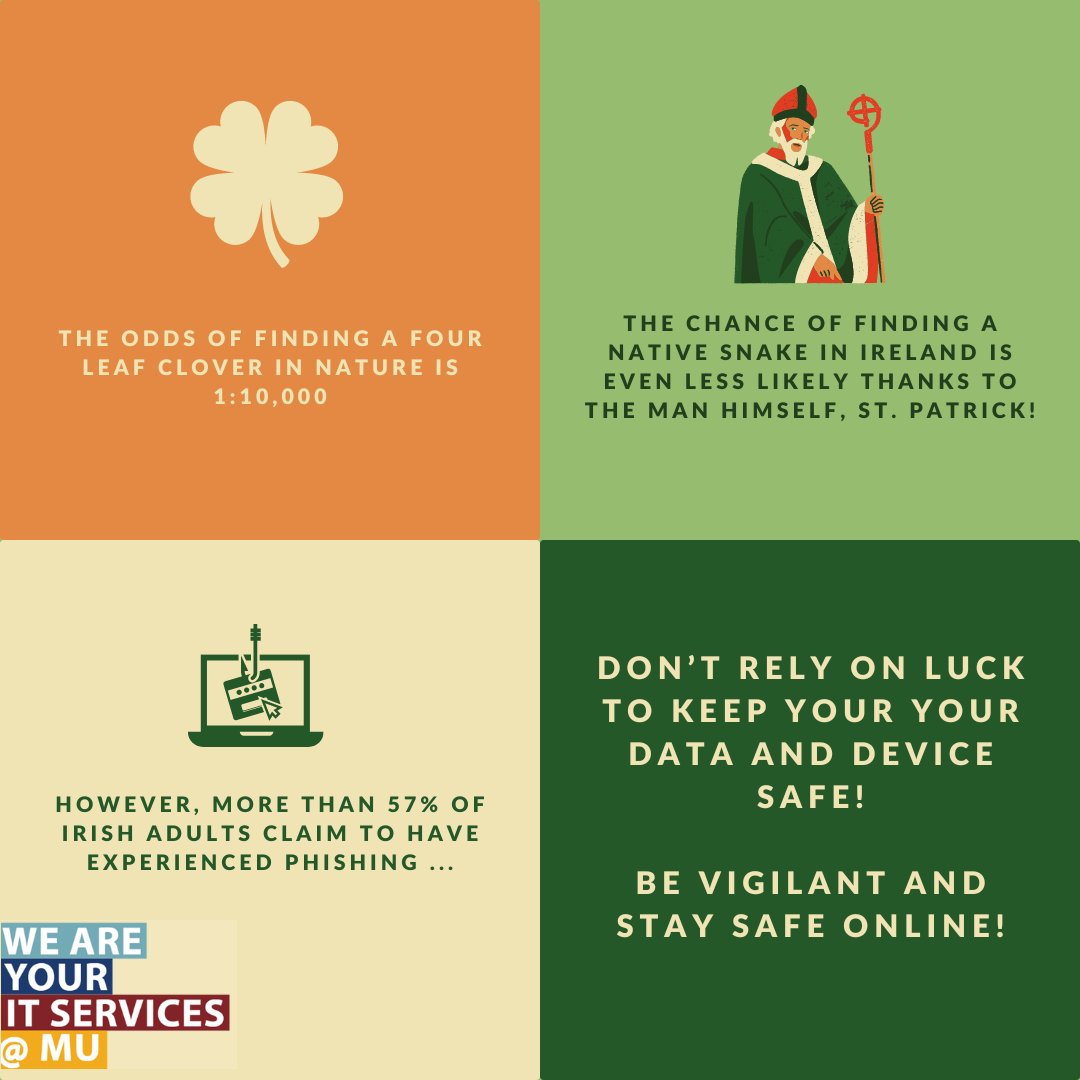 MU IT Services (@mu_itservices) on Twitter photo Cybercriminals don't take holidays - continue to be just as vigilant this weekend, never share your password with anyone & avoid clicking on suspicious links or attachments in emails. Stay safe online and happy St. Patrick's weekend! <a href="/maynoothuni/">Maynooth University</a> @stpatrickspontificaluniversity Cybercriminals don't take holidays - continue to be just as vigilant this weekend, never share your password with anyone & avoid clicking on suspicious links or attachments in emails. Stay safe online and happy St. Patrick's weekend! <a href="/maynoothuni/">Maynooth University</a> @stpatrickspontificaluniversity