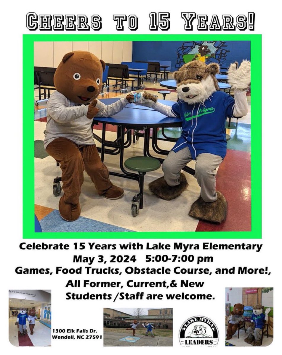 ctavares_20's tweet photo. Friends of @lakemyra, Come celebrate 15 years of GREATness!! Friday, May 3rd from 5:00-7:00pm… See you there! 💙🦦💚 @WCPSSTeam #ExcellenceandEquity in Wake https://t.co/g7eBAW4PUF