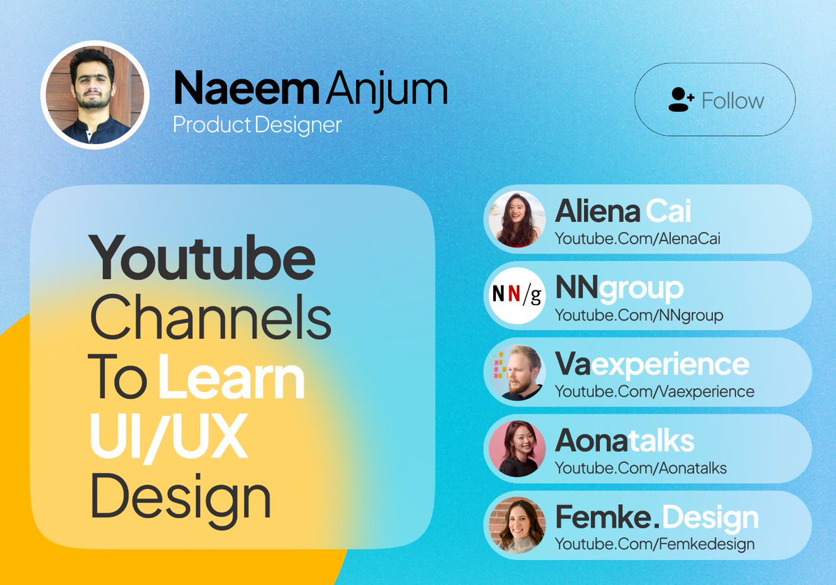 Youtube Channels to learn UI/UX Design

#UIUXDesign #YouTubeChannels #DesignLearning #UserExperience #UserInterface #DigitalDesign #DesignTutorial #CreativeLearning #OnlineEducation #DesignCommunity