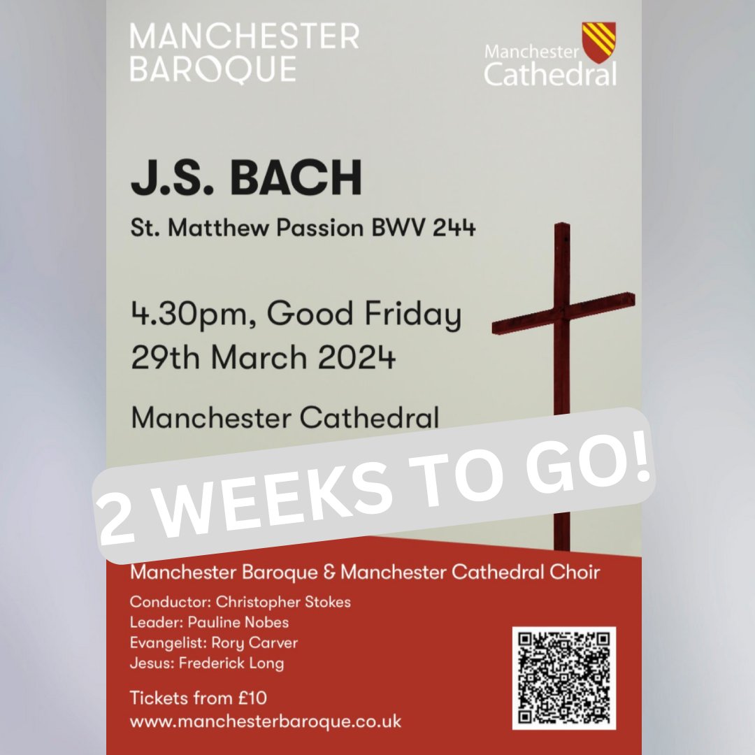 Just two weeks to go until our Bach St Matthew Passion with @ManCathedral Choir. 📅4.30pm, Friday 29th March at Manchester Cathedral. 🎫Tickets from £10: eventbrite.co.uk/e/js-bach-st-m…