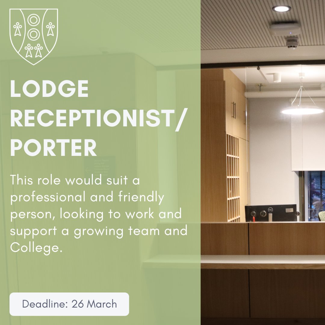 We've got another chance for you to join the wonderful team at Reuben. We're #hiring for a new Lodge Receptionist/Porter - check it out: reuben.ox.ac.uk/vacancies #werehiring #workwithus #reubencollege