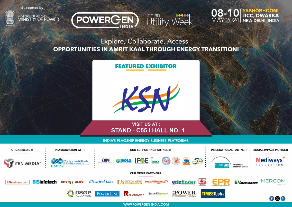 Pleased To Welcome 'KSN Tech Ventures' as our 'Featured Exhibitor' at @PowerGenIndia & @IndianUtilityWk  from 8th to 10th May 2024 at Yashobhoomi, IICC Dwarka, New Delhi ! connect +91-9990401916 | hansika@itenmedia.in #power #powergeneration #powerdistribution #PGIndia #iuw