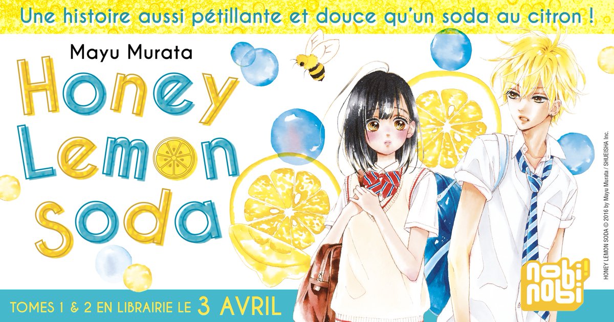 nobi__nobi's tweet photo. Découvrez l’histoire d’un amour naissant et d’amitiés sincères dans ce best-seller incontournable du shôjo !

Les tomes 1 et 2 d'Honey Lemon Soda, de Mayu Murata, sortiront le 3 avril prochain 🍋 https://t.co/mAigVy3stt