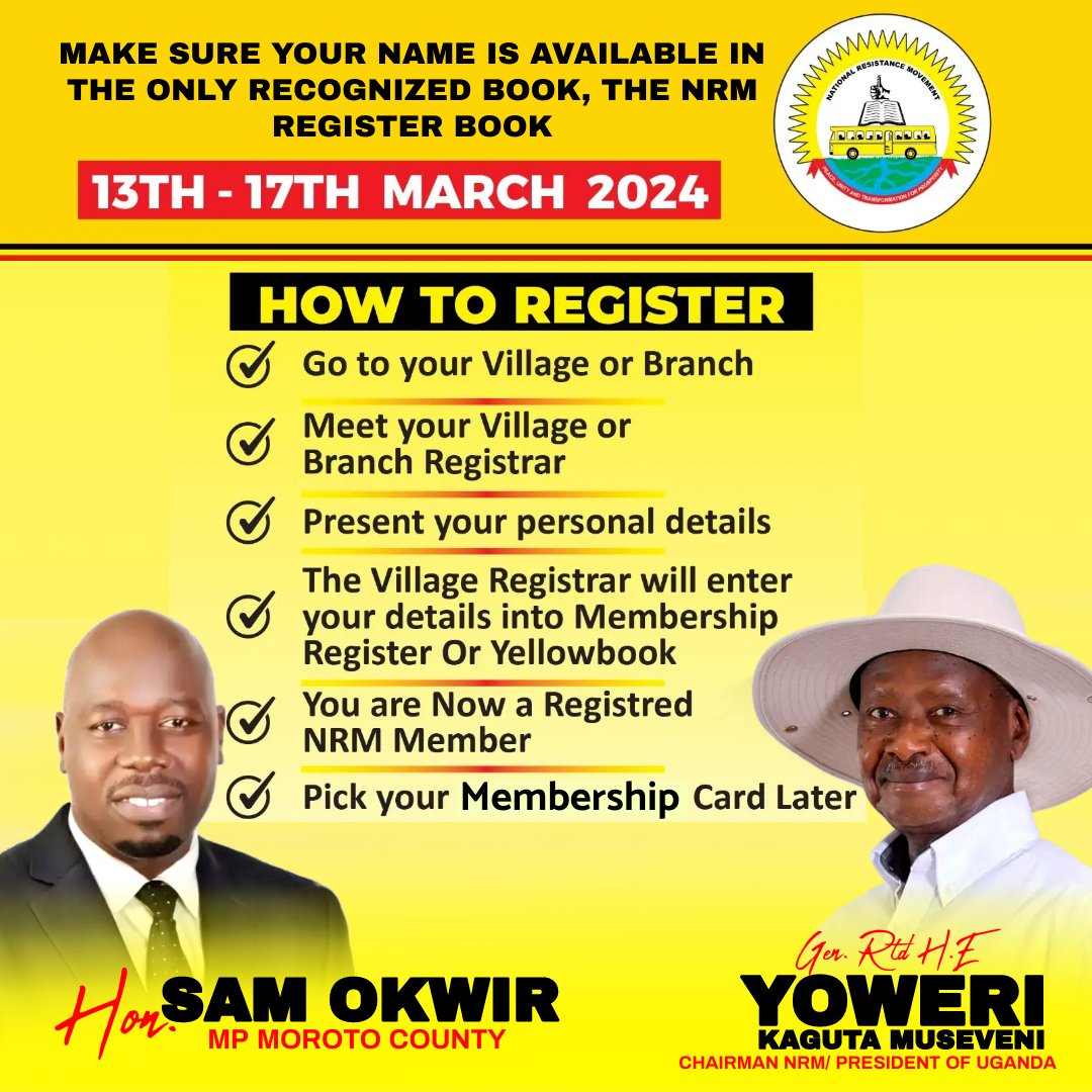 Make sure your name is available in the only recognised book, The NRM Yellow book