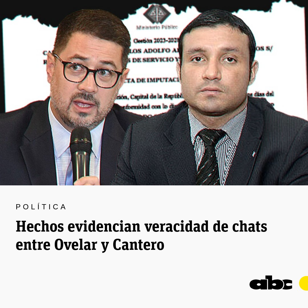 ABCDigital's tweet photo. #DenunciaHC| Los hechos que se fueron sucediendo evidenciarían la veracidad de los chats de WhatsApp entre el abogado Pedro Ovelar y el fiscal Aldo Cantero, en donde se anuncian diligencias que terminaron con la imputación de Mario Abdo Benítez y otros.

⭕ Recibí las noticias en tu WhatsApp: https://t.co/aAPBX7cxWp

Leé más: https://t.co/VUXJzv4FSo