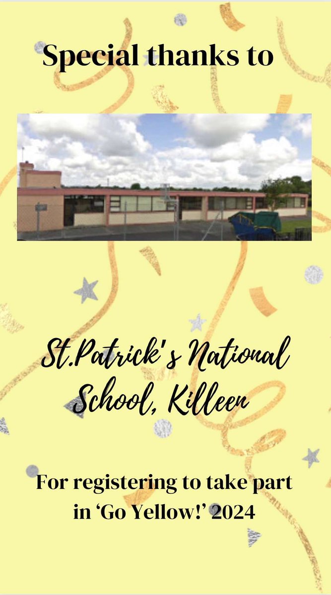 Thank you so much to St Patrick’s National School for registering for go yellow💛💛