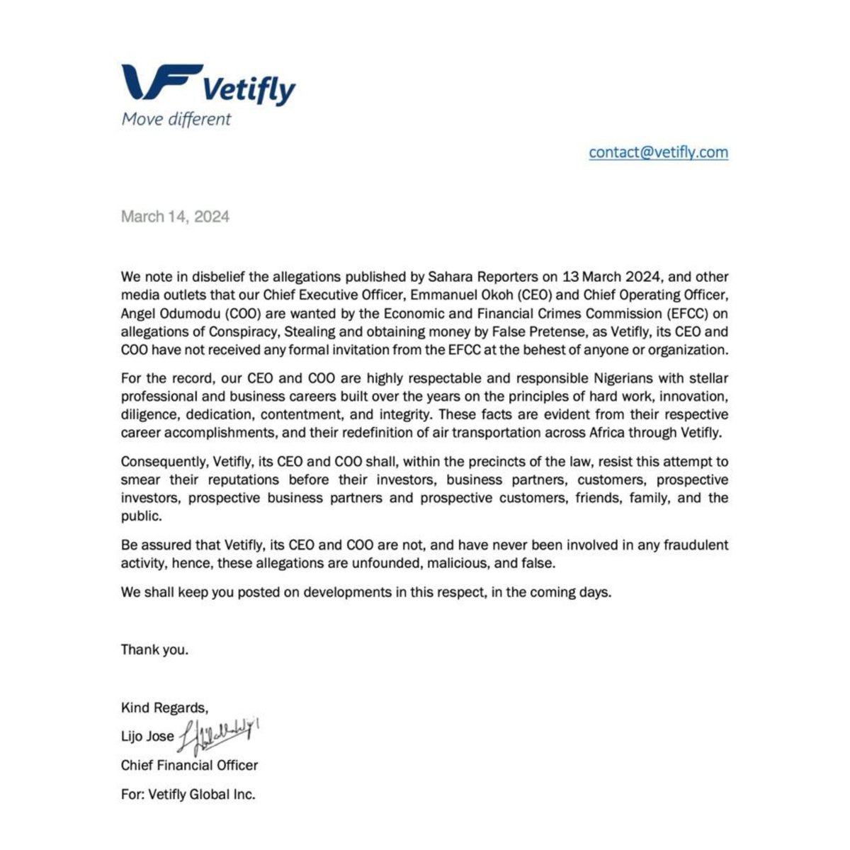 vetifly's tweet photo. Thank you.

Kind Regards, Lijo Jose
Chief Financial Officer
For: Vetifly Global Inc. https://t.co/f2sd5pzjI3