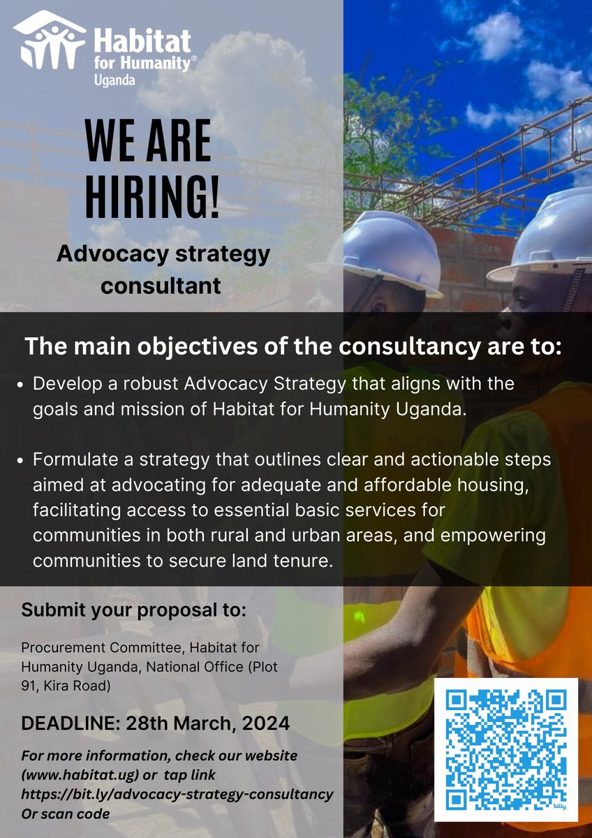 HFHU is looking for an Advocacy Strategy Consultant to support the development of the HFHU Advocacy Strategy. For more information tap link below 👇👇👇👇 bit.ly/advocacy-strat…