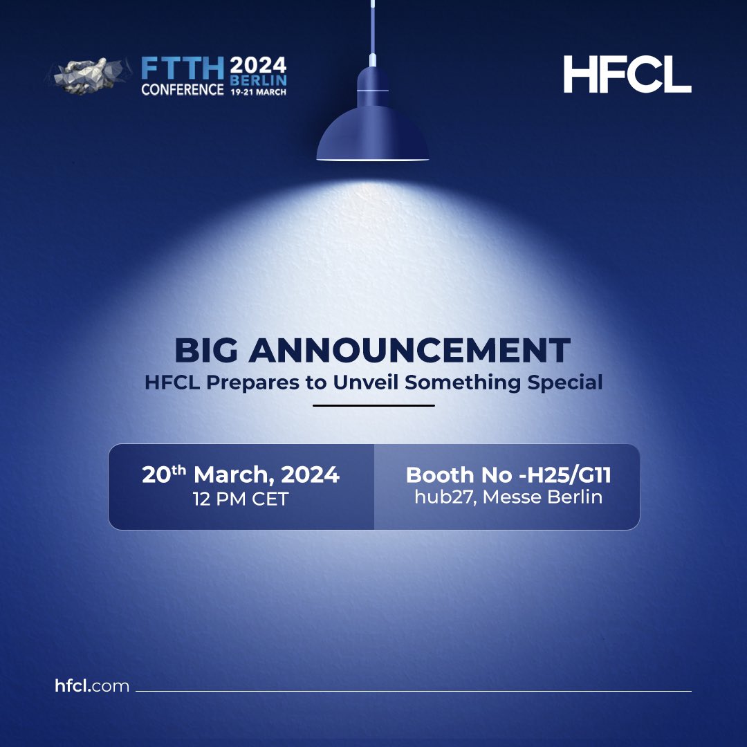 hfclg's tweet image. Can you guess what unfolds next?
Stay connected as we have a big announcement for you!

#HFCL #BigReveal #FTTHConference