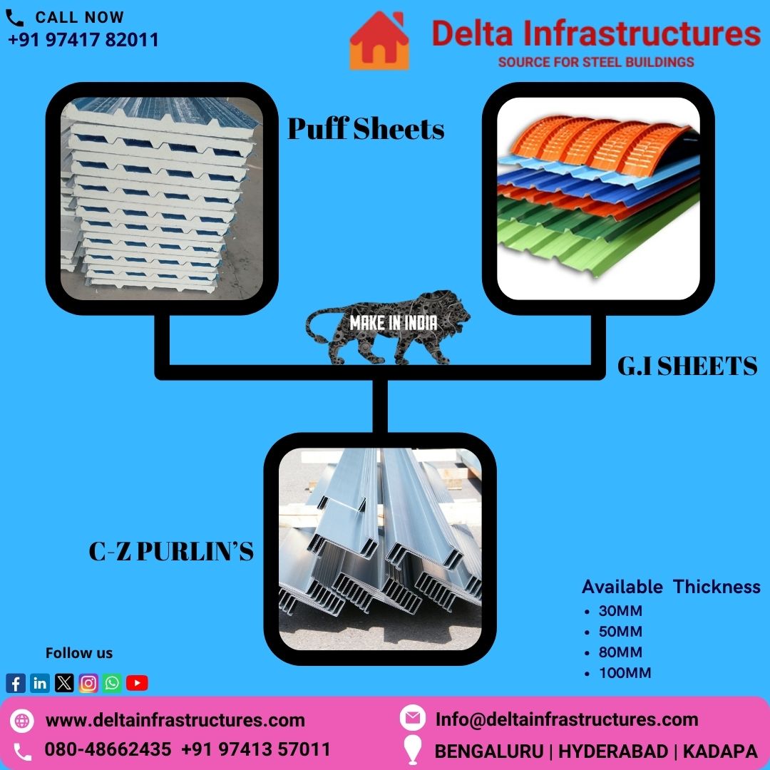 DeltaInfrastruc's tweet photo. We Manufacture the Best &amp; high Quality Sandwich Puff &amp; Wall Panels, Roofing Sheets,&amp; C-Z Purlins #Manufacturer and #Suppliers in Bangalore, all over India
Our Wall Panels, Puff Panels, and C-Z Purlins products are made from scratch to finished goods. https://t.co/BEnGY7E9jU