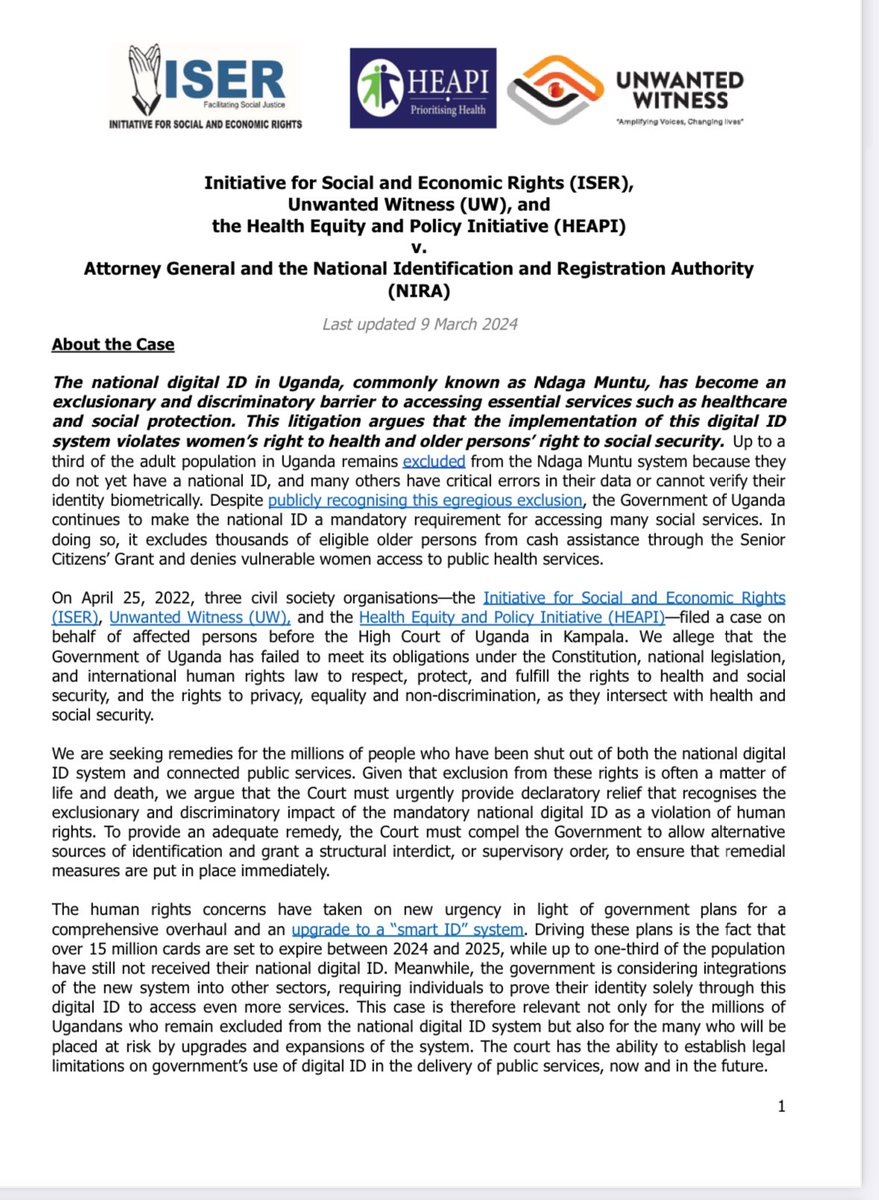 no2uid's tweet photo. Today the High Court of Uganda will rule on a challenge to their national digital ID programme Ndaga Muntu which sounds eerily like #Aadhaar. Solidarity with those fighting discriminatory tech ✊🏾 @ISERUganda @HeapiUganda @UnwantedWitness Read more https://t.co/sefSnXHvoo https://t.co/FZi6sfgtKL