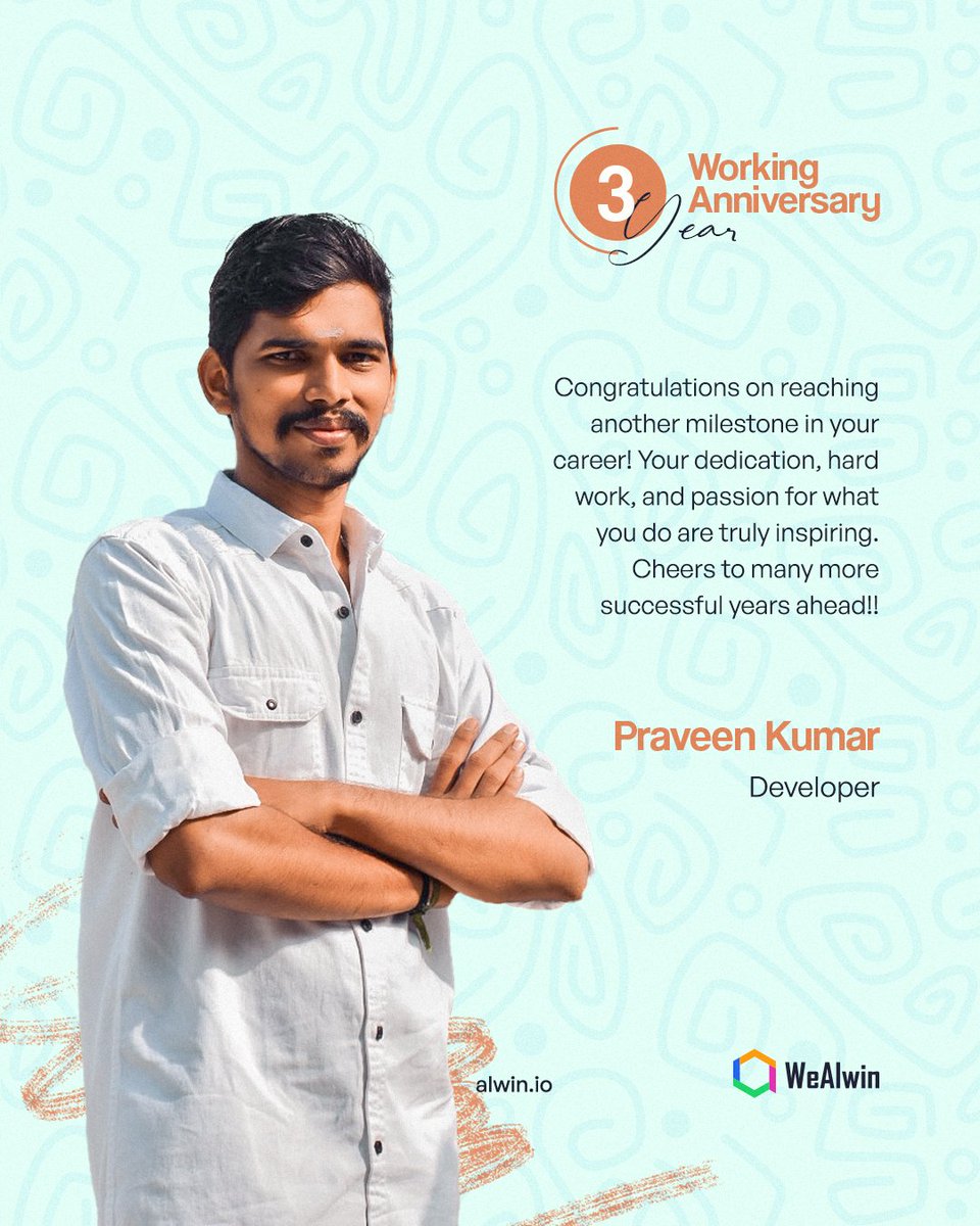 Congratulations Mr. Praveen Kumar 

🚀3 years and still going strong! Cheers to another year of #growth and #achievements 🙌

Follow @AlwinTechnology... 🤙

#wealwin #happyworkanniversary #growthmindset #nevergiveup #successmindset #workanniversary