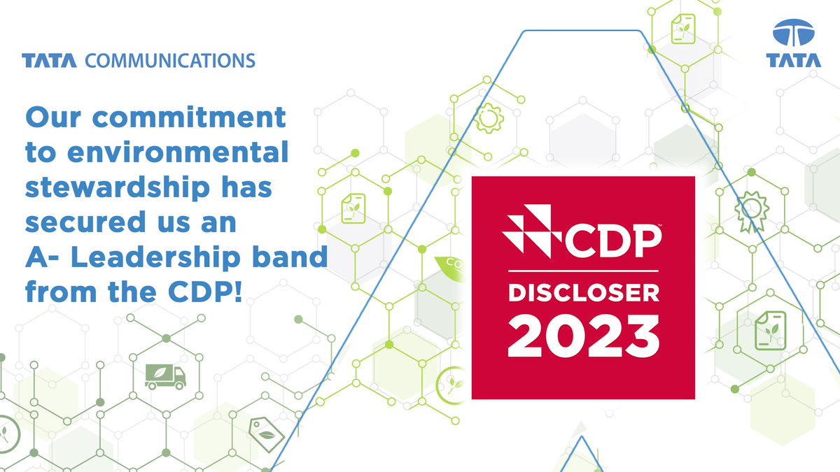 tata_comm's tweet photo. Thrilled to share that Tata Communications has secured an A- Leadership band from CDP (Carbon Disclosure Project) for 2023, ranking us in the top 31% among Media, Telecommunications & Data Centre Services! 🌐 This recognition underscores our dedication to #sustainability, emphasising our efforts in #climateaction, surpassing both regional and sector averages. Here's to forging a greener future! https://t.co/GKtbQdhA0q 🌍💚

#CDPRecognition #DisclosureWorks