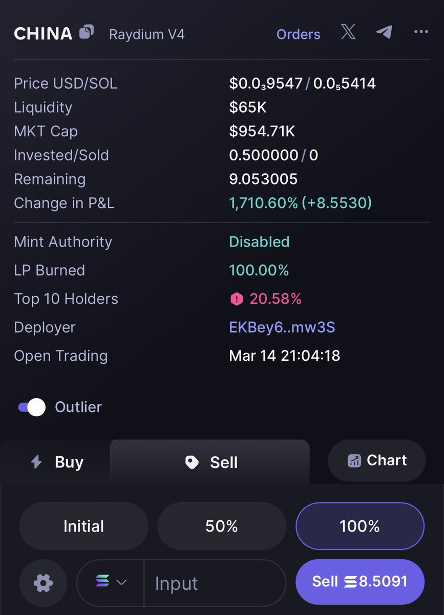 lol I’m cooking 

17x on $China, took profits and left moon bag. 

Oh yeah.