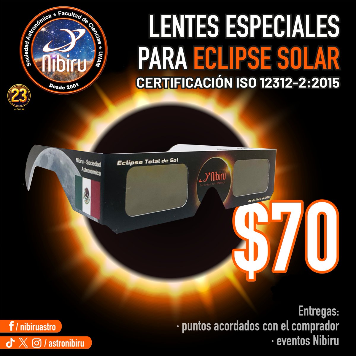 nibiruastro's tweet image. Para poder ver este próximo eclipse del 8 de abril del 2024 con toda seguridad. Entregamos en puntos acordados y en nuestras actividades.
linktr.ee/astronibiru?ut…
#Eclipse2024 #RutaEclipse #Nibiru #LentesSolares