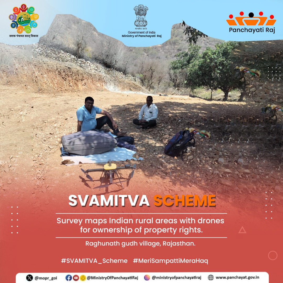 mopr_goi's tweet photo. #SVAMITVA_Scheme launches #DroneFlying in #RaghunathGudh village, #Sikar district, Rajasthan. This initiative aids in creating #GISmaps utilized by relevant departments for development projects. #स्वामित्व_योजना #MeriSampattiMeraHaq

@pibindia | @ddnews_official | @nicmeity #MoPR https://t.co/1V7gQUYNPE