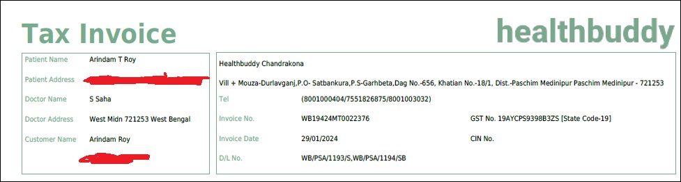 ArindamRoy10's tweet photo. Invoice generated with the wrong patient name and doctor name. Customer care refusing to share the correct one.
There is no option to add patient name at the time of placing the order. How these are verified even. https://t.co/JIuLP8rna5
