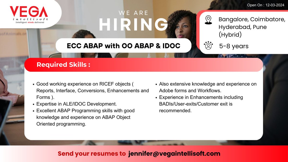 #vegaintellisoft #job #career #hiring #wearehiring #vega #ECCABAP #ABAPDeveloper #ABAPProgramming #OOABAP #ObjectOrientedABAP #SAPIDoc #SAPIntegration #SAPDevelopment #SAPJobs #ABAPIDoc #IDocIntegration #SAPABAPIDoc #ABAPIDocIntegration #OOABAPProgramming #SAPERP #SAPConsulting