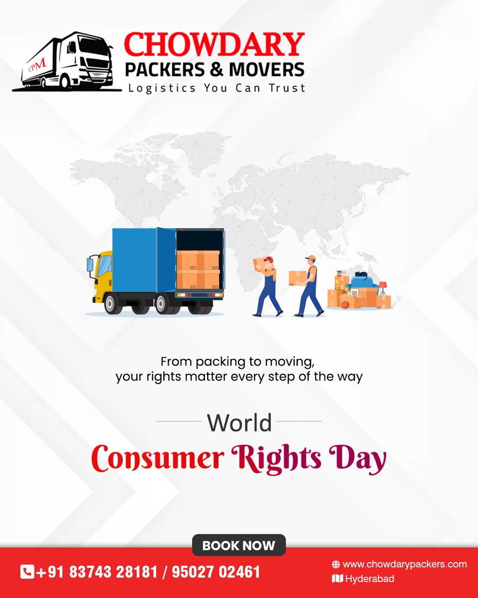 ChowdaryPacker's tweet photo. On #WorldConsumerRightsDay🛒⚖️,let's celebrate the impact of informed #Consumers in demanding fairness. Did you know that informed choices influence industries to prioritize #ConsumerRights? Your voice can shape a fairer future. 

#ChowdaryPackersandMovers #ConsumerRightsDay2024 https://t.co/0nH9PalSVv