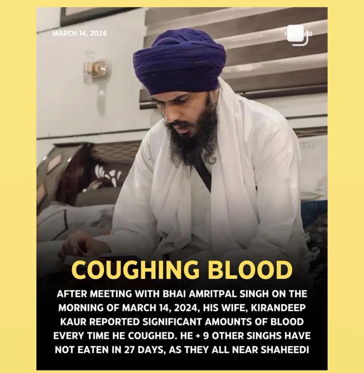 gshansra's tweet photo. #BhaiAmritpalSingh #HungerStrike https://t.co/kMKiNo08kq
