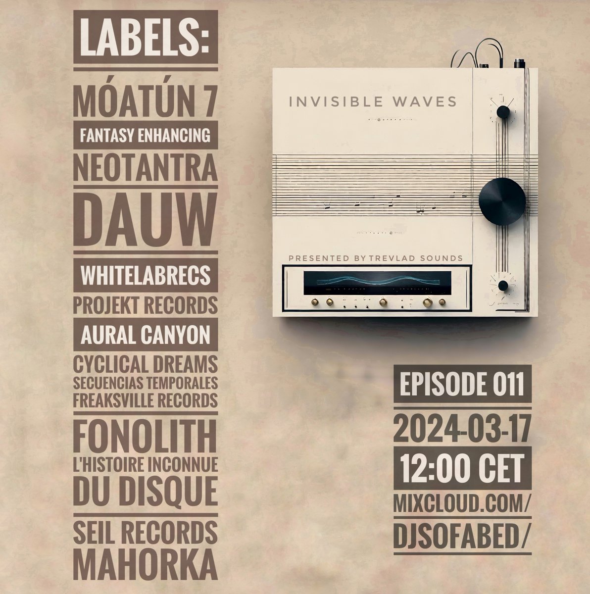 Artists & labels for Invisible Waves 011. linktr.ee/trevlad