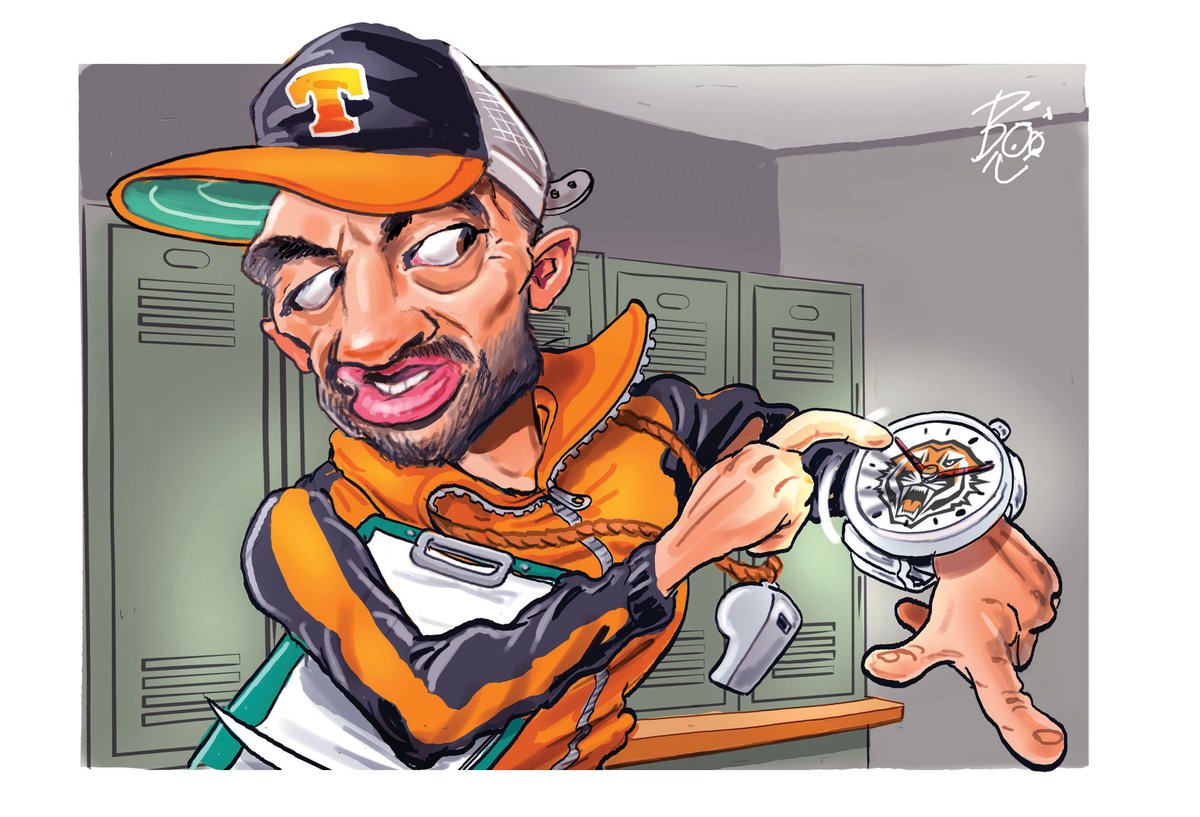 BENJI WATCH. Wrongly or righthly new @WestsTigers coach has been under the microscope over the hours he's keeping . My art for Paul kent's column on the eve of Benji, and his tigers, time on the 2024 #nrl main stage @telegraph_sport #nrlraiderstigers #weststigers