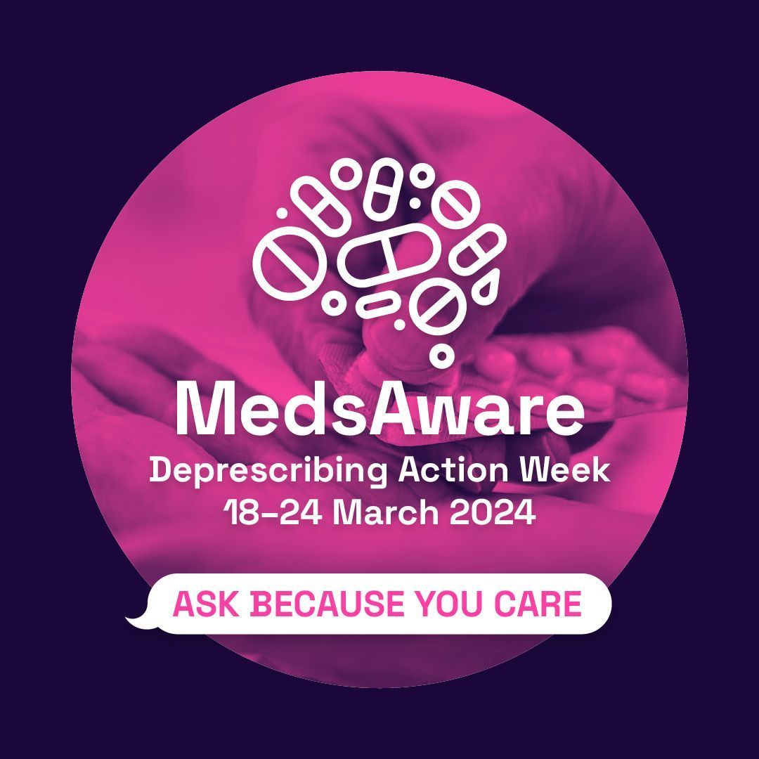 Get ready to join us for #MedsAware: Deprescribing Action Week, from next Monday 18 March - Sunday 24 March! 💊
Visit our #MedsAware page to learn more, download shareable images/posters + register for our webinar next Wednesday → buff.ly/45ARc9d

See you there!
