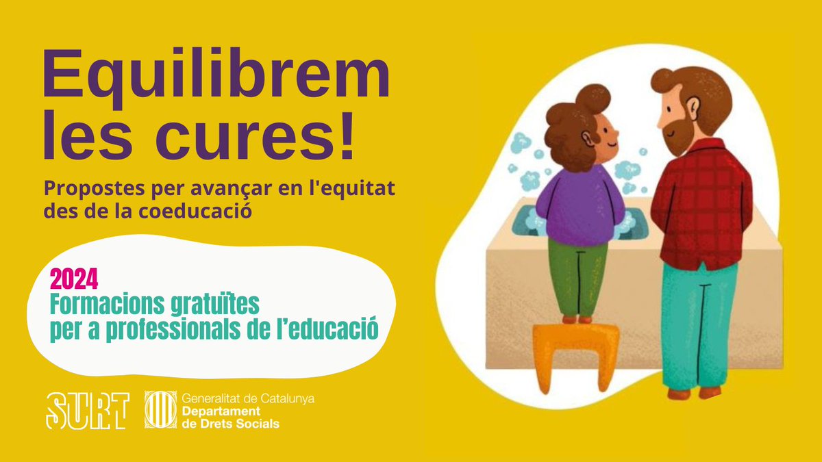 Fundacio_Surt's tweet photo. Docents d'escoles de primària i secundària, monitor/es d'esplais, caus, ...
Oferim noves formacions per a professionals del món educatiu #equilibremlescures.
✅ Teoria feminista sobre el treball de cures
✅ Elements clau del treball de cura
https://t.co/TjTKWztujJ
#coeducacio https://t.co/RBeCWrgpmh