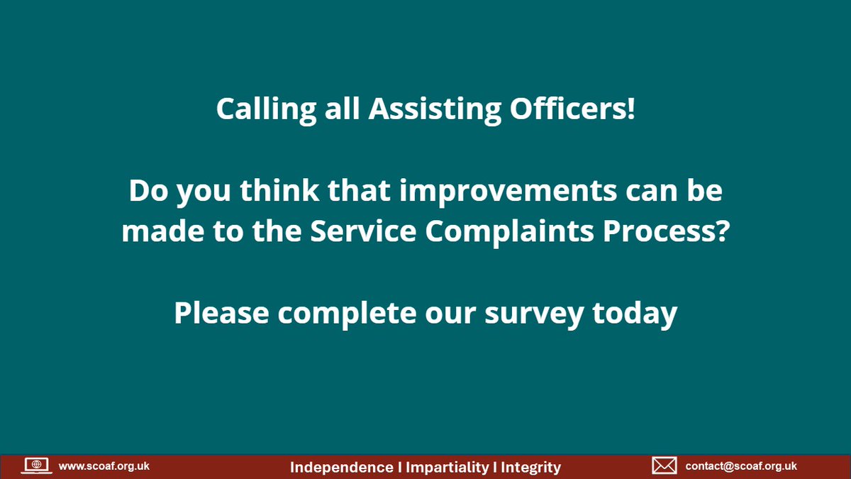 Were you a Service Complaints Assisting Officer? What was your experience like? Service users are invited to fill in the Service Complaints User Feedback Survey today. ow.ly/TiZc50QIHlO #ServiceComplaints #UserFeedback #SurveyTime #FeedbackFriday #ServiceImprovement