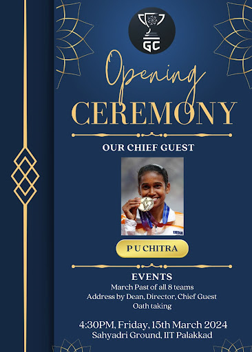 The opening ceremony of the Inaugural edition of the General Championship by @PalakkadIIT will be held on 15 March 2024. Ms. P U Chitra, distinguished athlete who has proudly represented India in numerous International athletic championships will be joining us for the event.