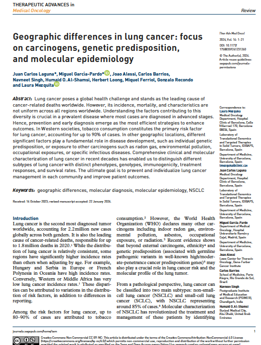 herbloong's tweet photo. 📢 Our new #internationally co-authored review on #GeographicDifferences in #lungcancer w/ focus on #carcinogens, #geneticpredisposition, #molecularepidemiology - @ns_chd, #JuanCarlosLaguna, #MiguelGarcía-Pardo, #JoaoAlessi, #CarlosBarrios, @alshamsi2000, @herbloong, @GRecondoMD, #MiquelFerriol, @LauraMezquitaMD https://t.co/6wLtYdHN5n @CUHKMedicine @OncoAlert @IASLC @APCLC_2023 @apoddc @lcsmchat