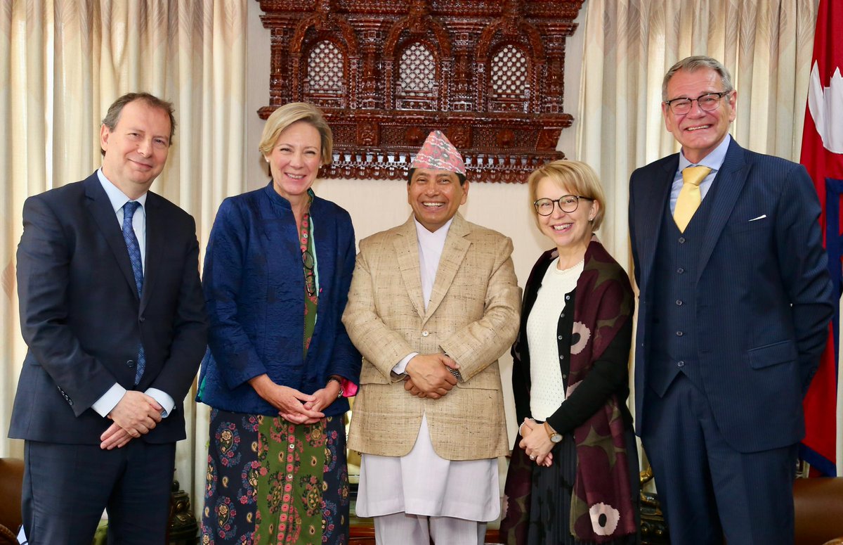Great to meet and congratulate Hon. Minister Narayan Kaji Shrestha for his appointment. Strong message of support from Team 🇪🇺 @GerAmbKTM @FranceInNepal @finlandinnepal @MofaNepal @eu_eeas #TeamEurope