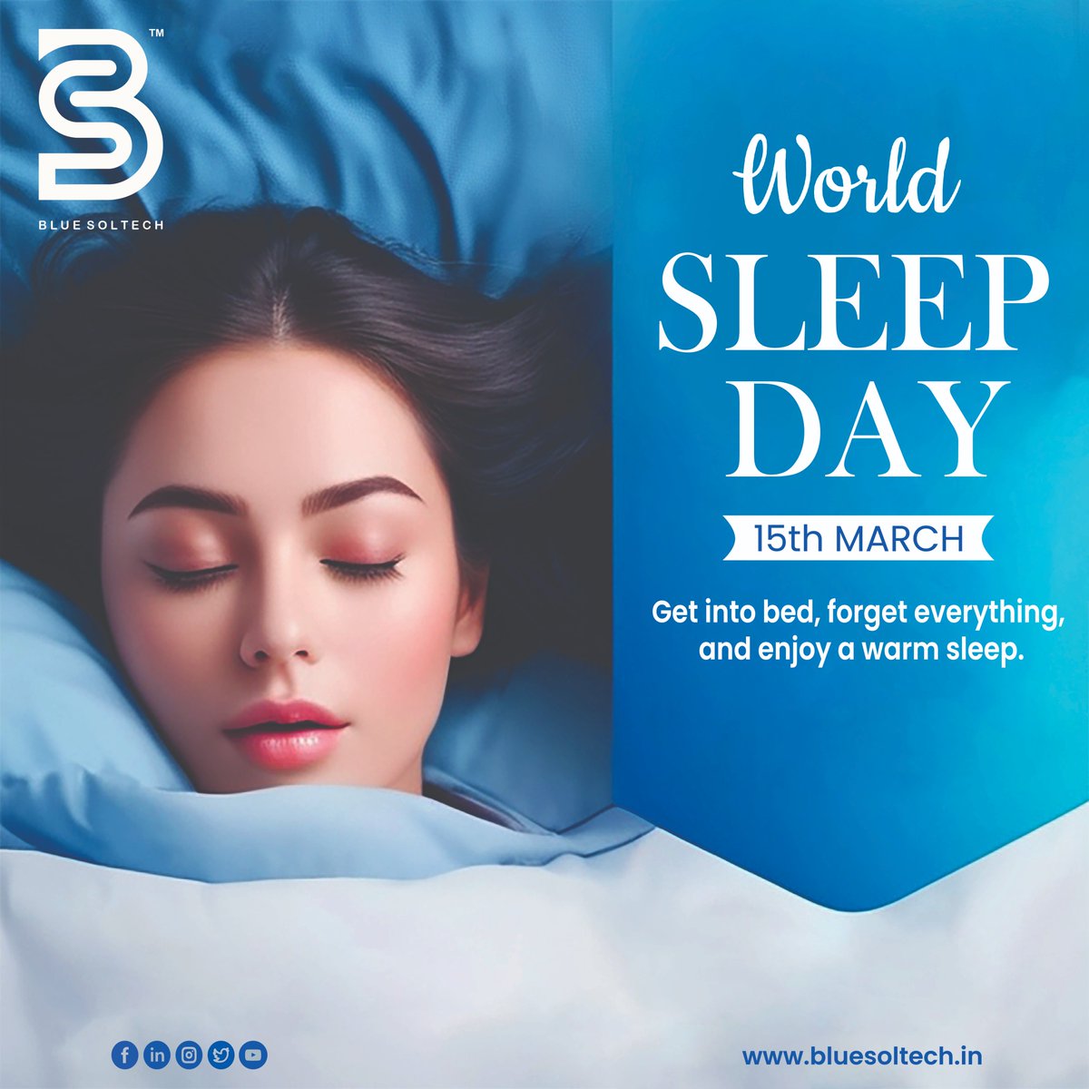 bluesoltech__'s tweet photo. "Dream big, sleep well! 💭✨ Celebrating #WorldSleepDay with a cozy reminder to invest in your rest. Sweet dreams, everyone! 🌙😴 #SleepWell #SelfCare" https://t.co/RrstrRUzgQ