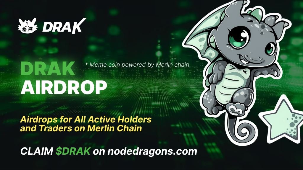 ⚡️$DRAK⚡️

🎁5 x 1,000,000 $DRAK Airdrop

To enter: 
1️⃣Follow <a href="/NodeDragons/">NodeDragon</a> &amp; <a href="/TokenRunWeb3/">Token Run</a> &amp; <a href="/0xNinana/">Nina</a> 
2⃣Join t.me/NodeDragons 
3⃣Tag 3 frs

⏰24hrs

🐲DRAK Fair Launch on Merlin Chain 

Check your DRAK airdrop on nodedragons.com