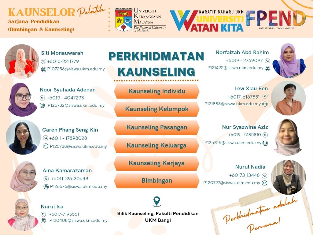SyazwinaAziz's tweet photo. If you need someone to talk to , they are here for you ! 😊 Boleh pilih nak kaunselor pelatih yang mana yang menjadi pilihan dihati 😜 tempat boleh dirunding mengikut kesesuaian dan mematuhi etika kaunseling . 🤭 

Book your slot now ! https://t.co/5Y35wEBDee