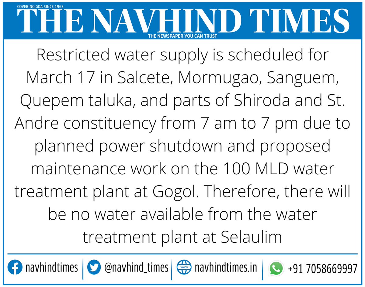 #watersupply #alert #GoaNews #NavhindTimes