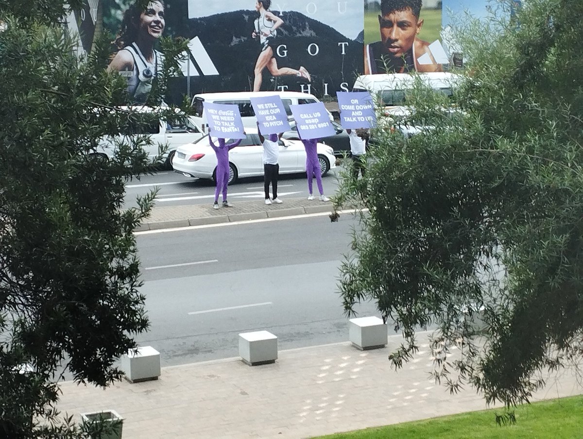 sh27n's tweet photo. @CocaCola_ZA these guys are looking for your attention outside your Rosebank offices. https://t.co/lsaVDwVFst