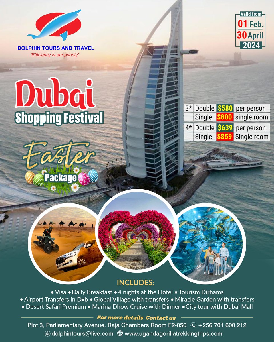 Dolphintoursug's tweet photo. Take a break to refresh and refocus

Visit #Dubai this Easter season

#dubaishoppingfestival #EasterHolidays

Book through;
WhatsApp 0701600212
📧 dolphintours@live.com https://t.co/Inp2HqrmwI
