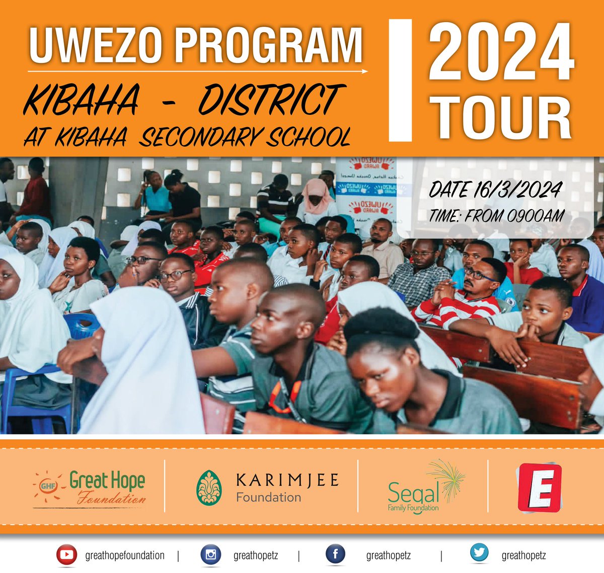 Greathopetz's tweet photo. Jumamosi hii ya tarehe 16/3/2024 tutakuwepo Kibaha sekondari kuzungumza na wanafunzi wote wa shule za sekondari za wilaya ya Kibaha. Hii ni #UwezoProgramTour2024

#UwezoProgram #uwezoaward #uwezobonanza #uwezokinara #uwezoclubs #chukuahatuaoneshauwezo #vijana #elimu #vipaji https://t.co/iT2tQfHqp7