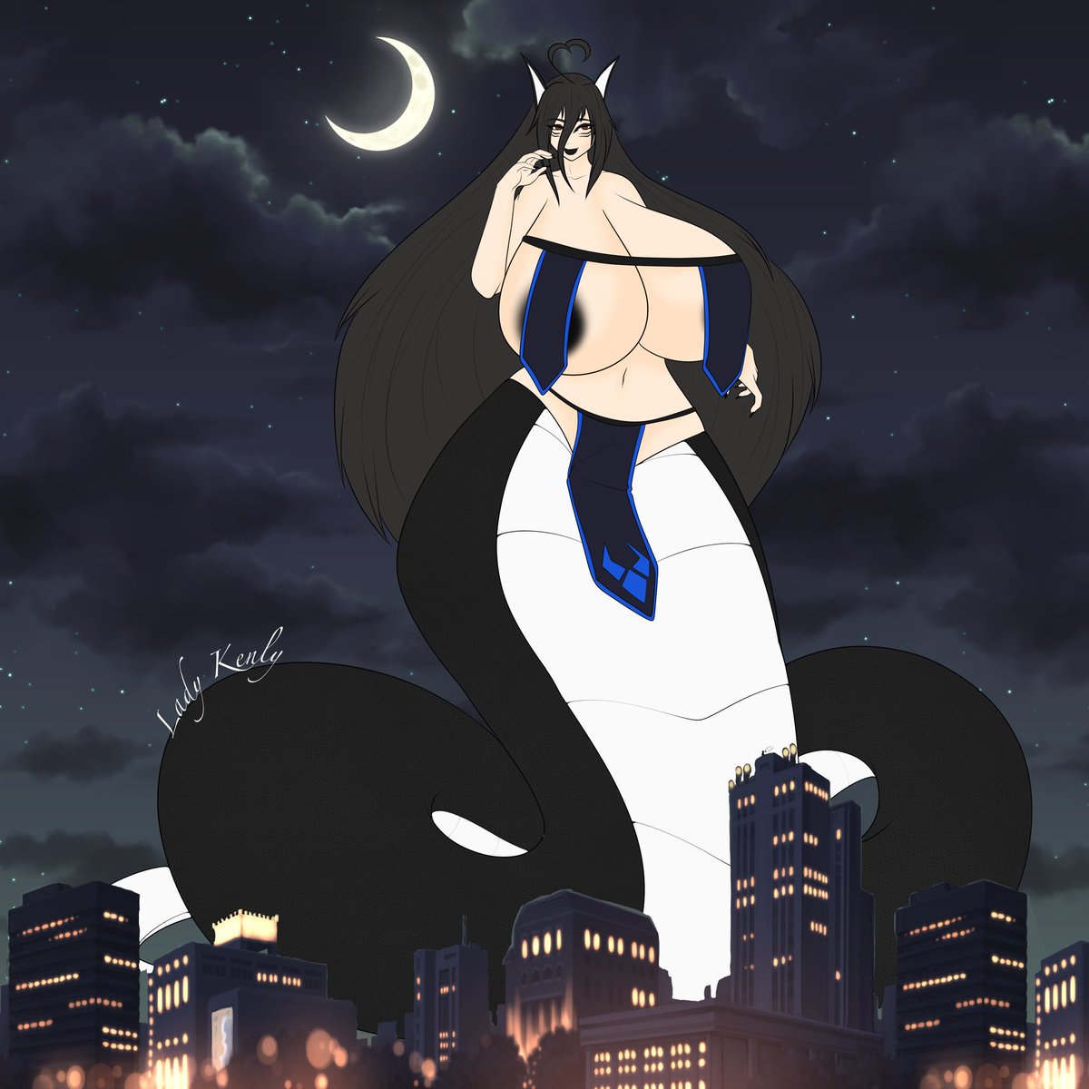 Ken archive new form
.
.
.
Giant freaking snek lady (softly tired to remember the exact name)

And yes the tiny human is on the building