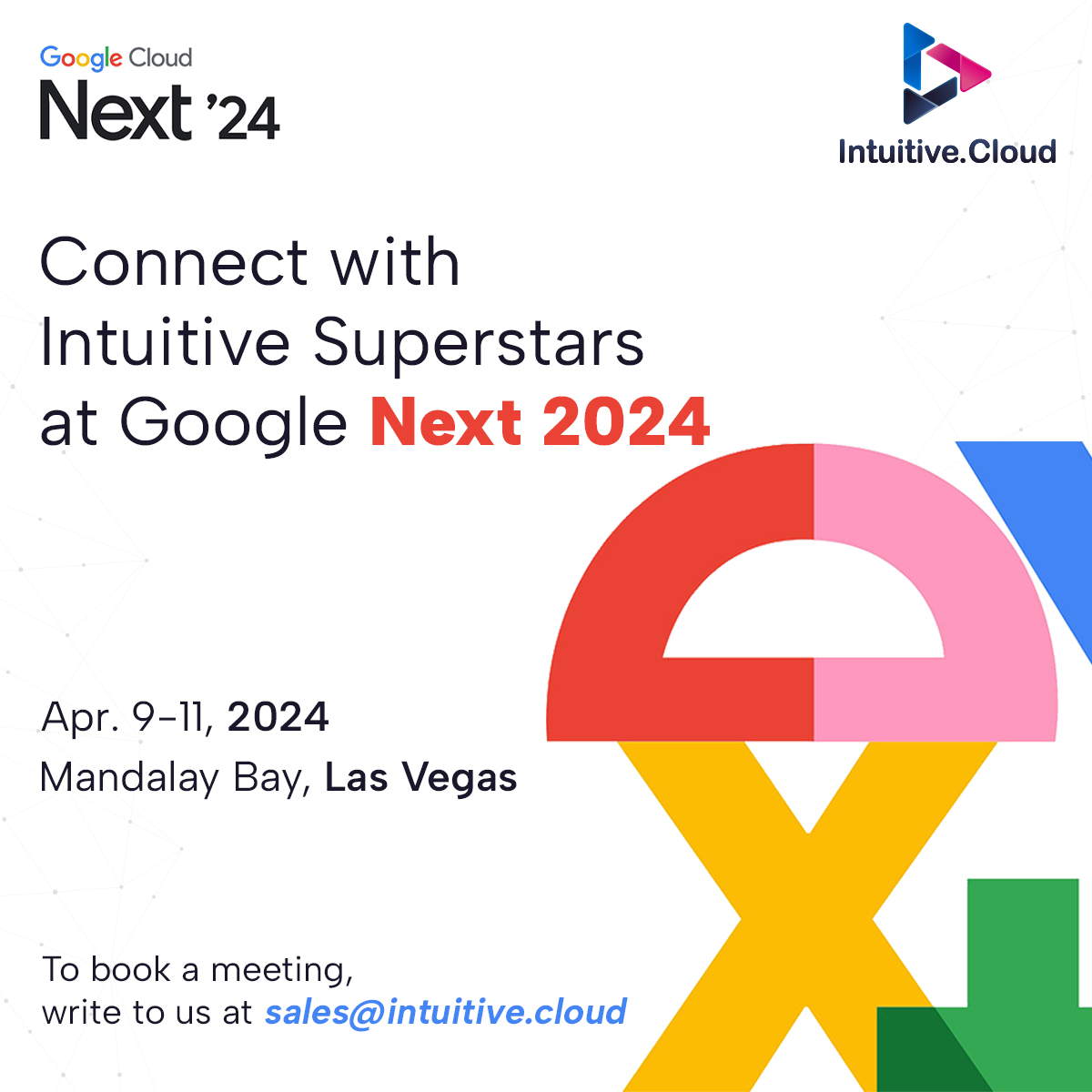Intuitiveai_'s tweet image. Get ready to witness the power of innovation, collaboration and limitless possibilities at #GoogleNext ‘24 in Las Vegas!

If you drop by, don&apos;t forget to meet #Intuitive Superstars. To pre-book a meeting, write to us at sales@intuitive.cloud

#IntuitiveCloud #Google #GoogleNext24