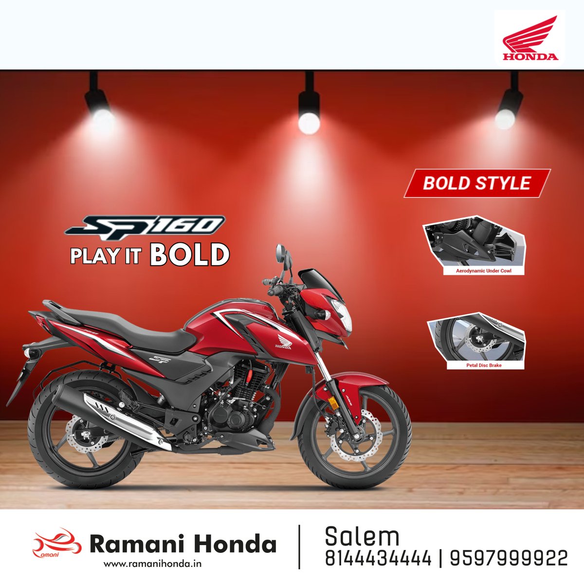 RamaniHonda's tweet photo. Unveiling #HondaSP160: Equipped with an aerodynamic under-cowl and petal disc brake. Dare to #PlayItBold with unmatched style and performance.
Book now!!!
To know more, please visit:
https://t.co/ZQTdYEBNbv
8144434444
#RamaniHonda #SP160 #LowDownPayment #HondaIndia #Bike https://t.co/9IDYgbElwq
