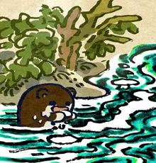 きょうの妖怪 #和漢百魅缶 通算7759体目【湯灌水】湯灌につかった水をキチンと捨てずに川などに流すと、獣になめられたり飲まれたりして成仏できなくなる。 