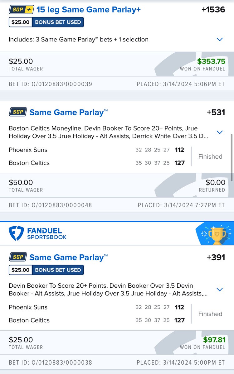 McChickenDfs's tweet photo. Had a night on the sportsbook. 

$3,850 on $275💰🔐🔥

#fankings #mrmcchicken #parlays #nba  #nbaparlay #propbets #fanduel https://t.co/YtEJiOgV8y