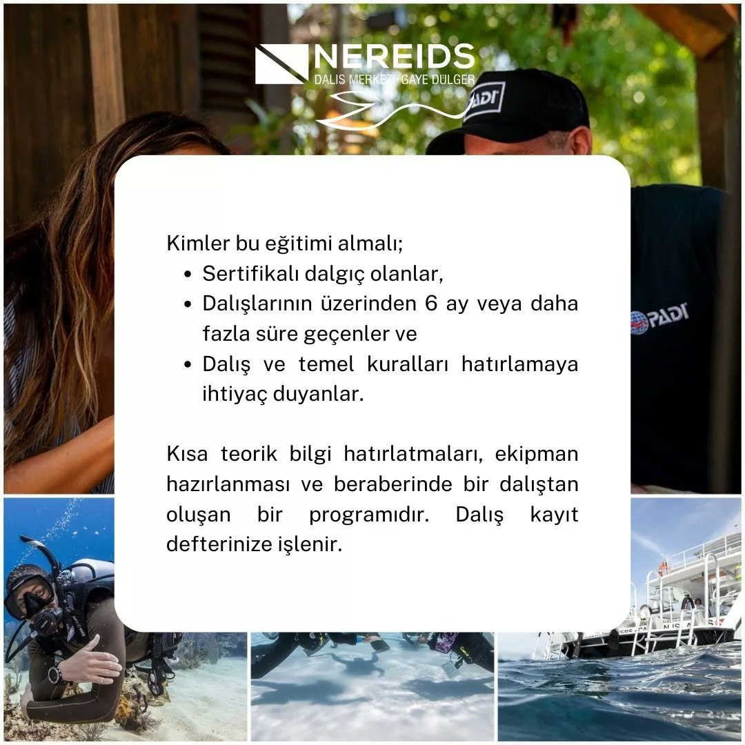 Uzun zamandır su altından uzak mı kaldınız? Sertifikanız var ancak bazı temel kuralları ve teknikleri hatırlamıyor musunuz? Öyleyse bu eğitimimiz tam size göre.
Detaylı bilgi ve kayıt için:
0530 799 86 95 nereidsdalismerkezi.com/alisveris/egit…

#reactivate #padi